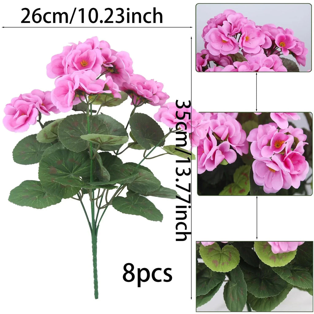 8 Pcs Artificial Geraniums Flowers Silk for Outdoors UV Resistant Artificial ...