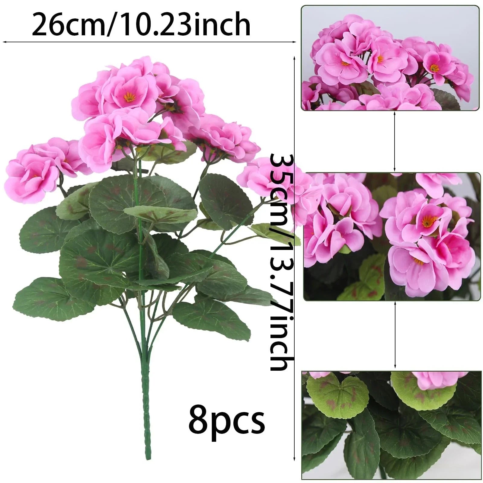 8 Pcs Artificial Geraniums Flowers Silk for Outdoors UV Resistant Artificial ...