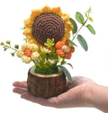 Handmade Crochet Sunflower Bouquet Knitted Potted Plant Mini Desktop Decor Gift