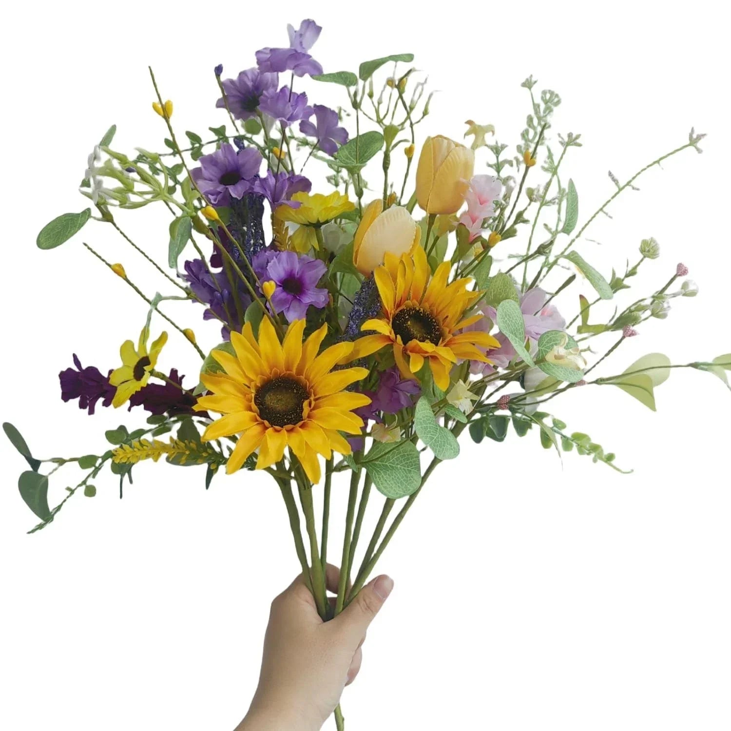 New Wildflowers Bouquet, 8 Bundles Fake Silk Daisy Flowers Arragement,Sunflowers