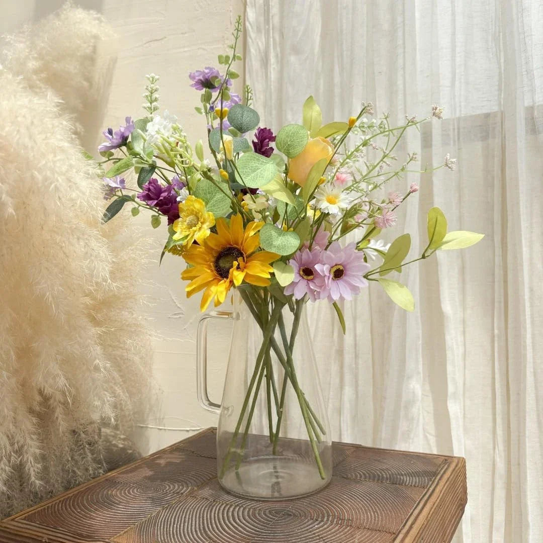 New Wildflowers Bouquet, 8 Bundles Fake Silk Daisy Flowers Arragement,Sunflowers