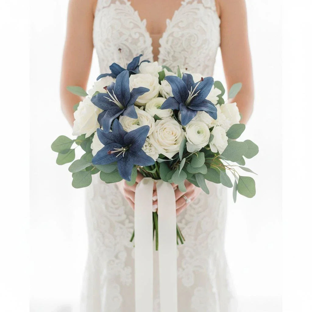 Artificial Tiger Lily Stem 34 Inch | Blue Faux Lily | Designer Artificial