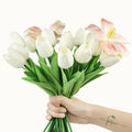 20Pcs Cream Tulips Artificial Flowers Real Touch PU Faux Tulips 18 Buds & 2 F