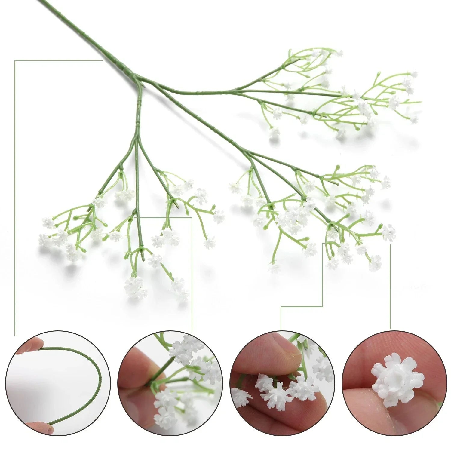 EZFLOWERY 48 Pcs Artificial Baby Breath Flowers, Gypsophila Real Touch, White
