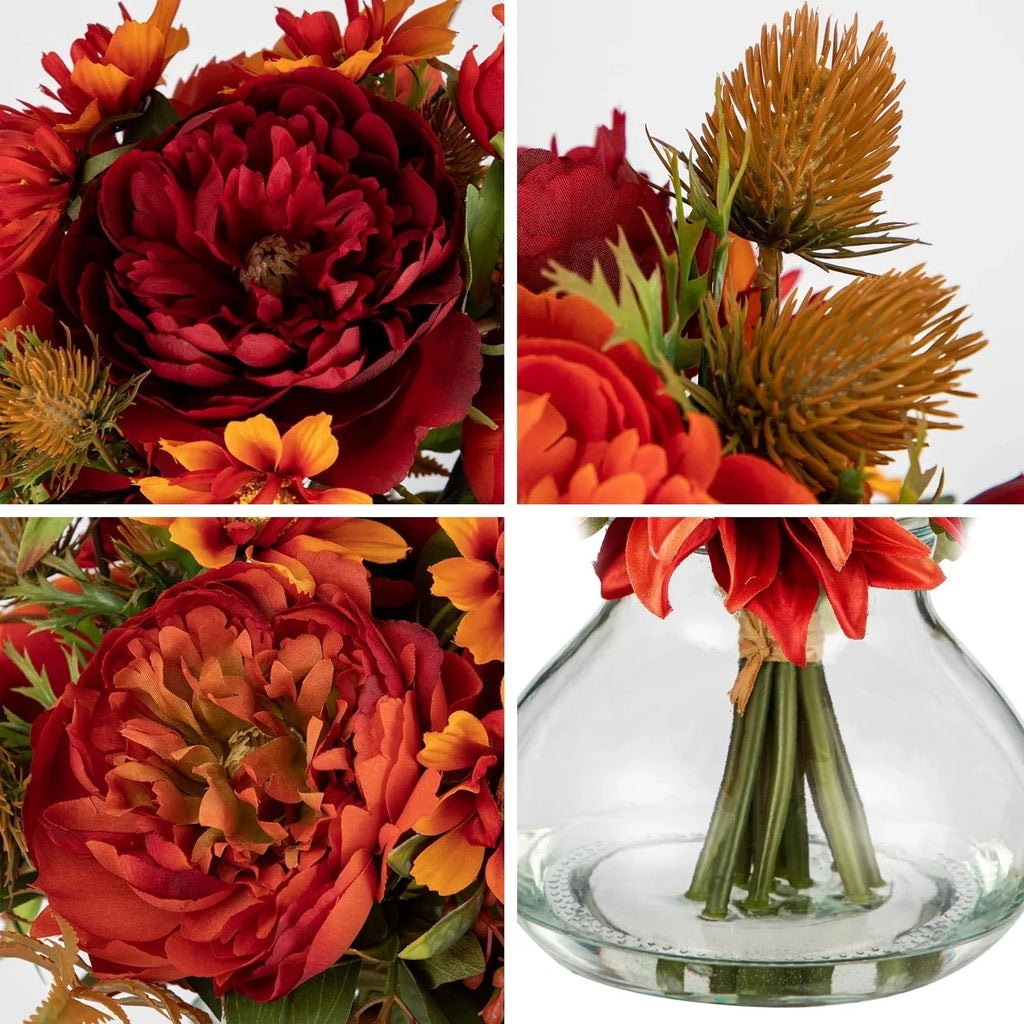 Fake Peony Flowers In Vase Fall Table Centerpiece Orange Silk Floral Arrangement