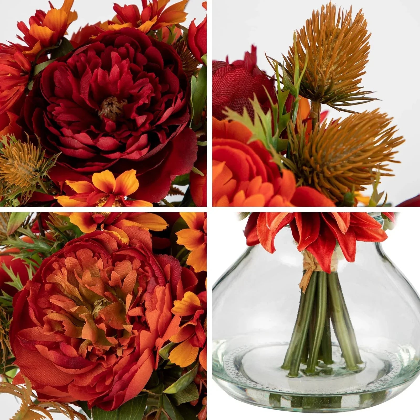 Fake Peony Flowers In Vase Fall Table Centerpiece Orange Silk Floral Arrangement