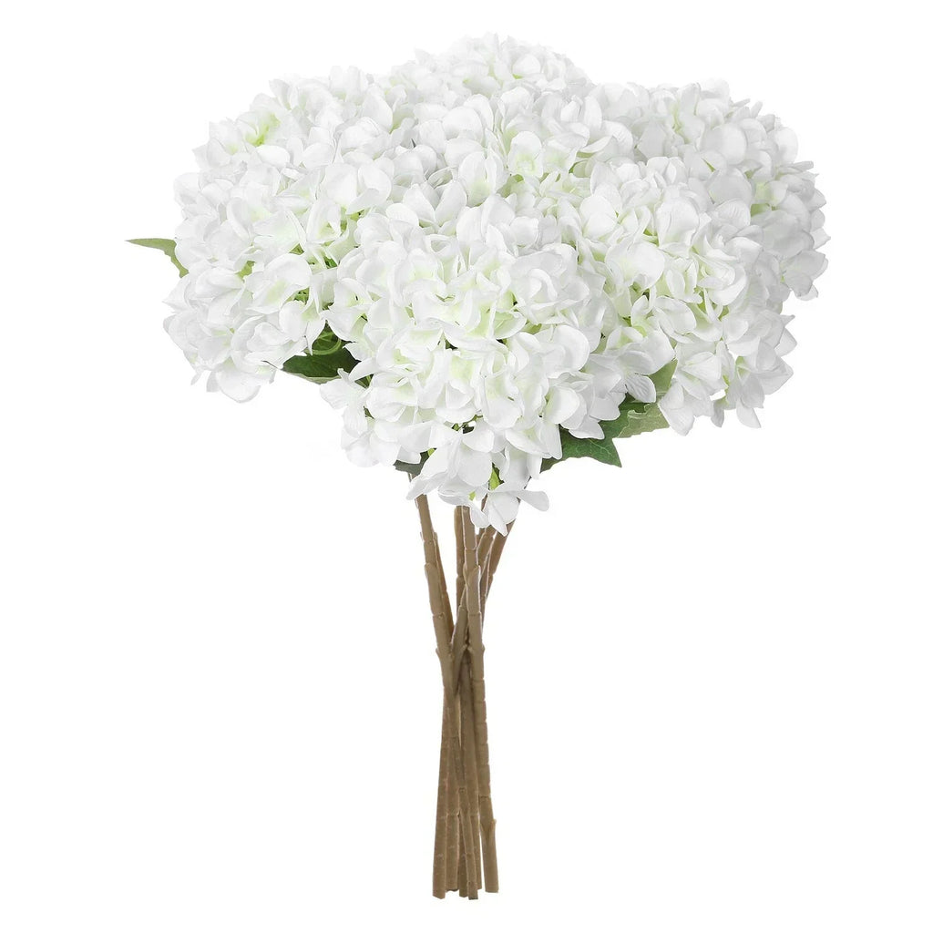 EZFLOWERY Artificial Silk Hydrangea Flowers 18'' Bouquet Arrangement White