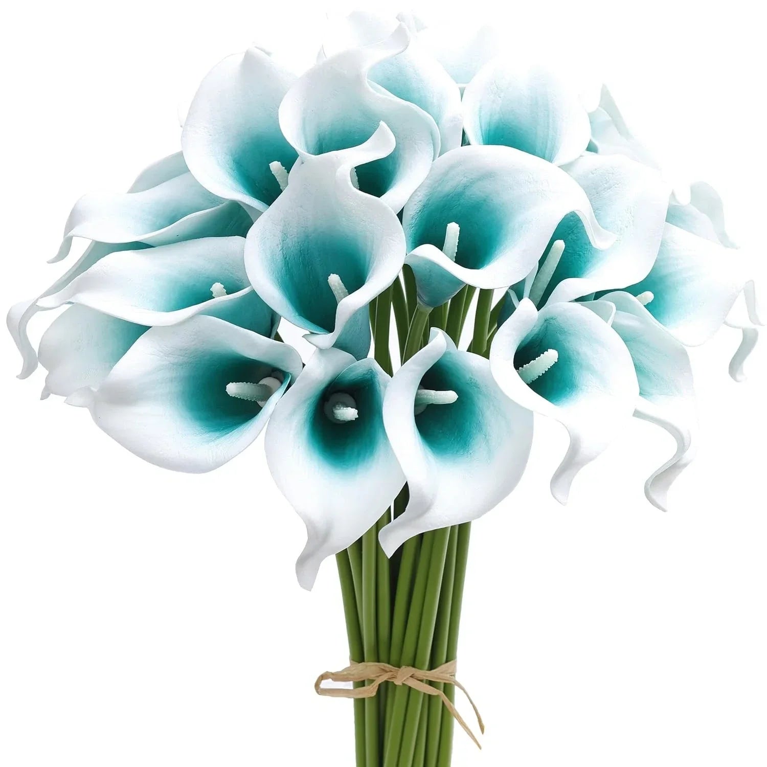 30 PCS Real Touch PU Latex Artificial Calla Lily Flowers Teal White Home Decor