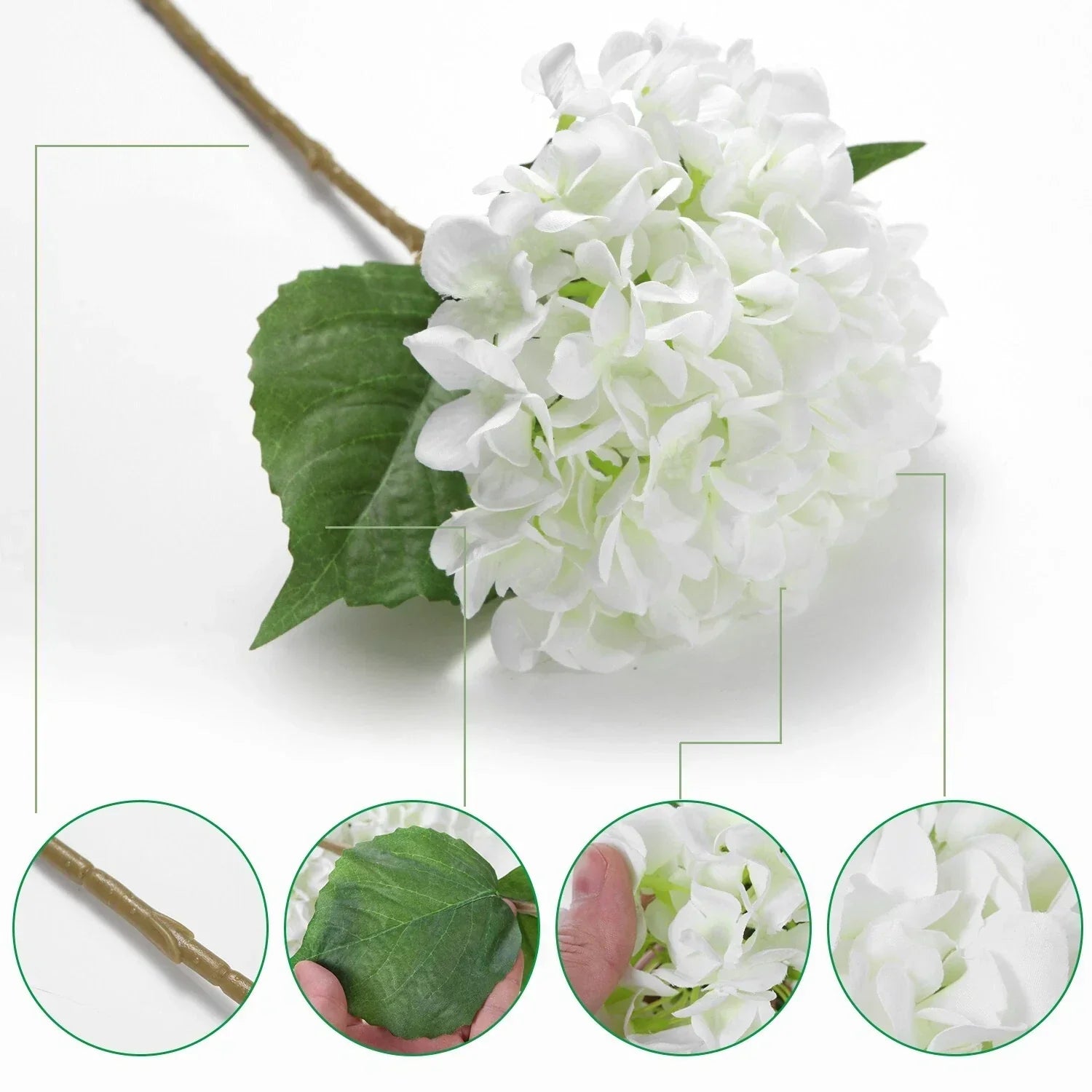 EZFLOWERY Artificial Silk Hydrangea Flowers 18'' Bouquet Arrangement White