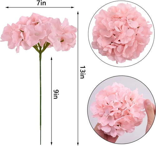 10Pcs Artificial Hydrangea Flowers Blush Heads Fake Hydrangea Silk Flowers